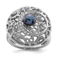 Silver Black Freshwater Cultured Pearl Ring