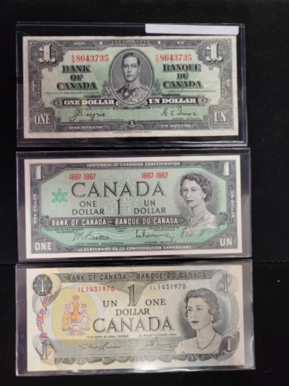 3- $1 CANADA NOTES 1937 / 1967/ 1973