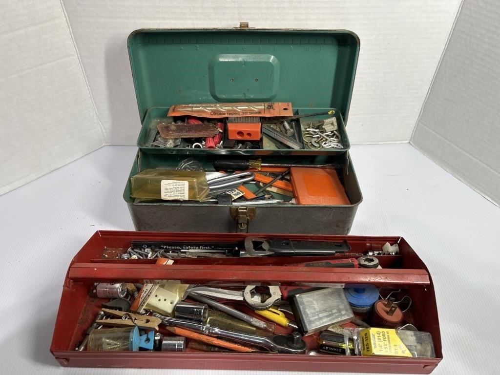 Gray Metal Tool Box With Assorted Tools