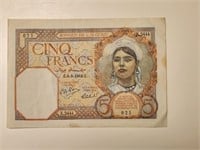 ALGERIA 5 Francs Banknote(4-9-1941)P.77-VF. Al5
