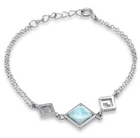 Sterling Silver Larimar Swirl Design Bracelet