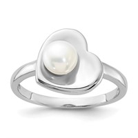 Sterling Silver Fresh Water Pearl Heart Ring