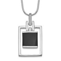 Sterling Silver Square Onyx Pendant Necklace