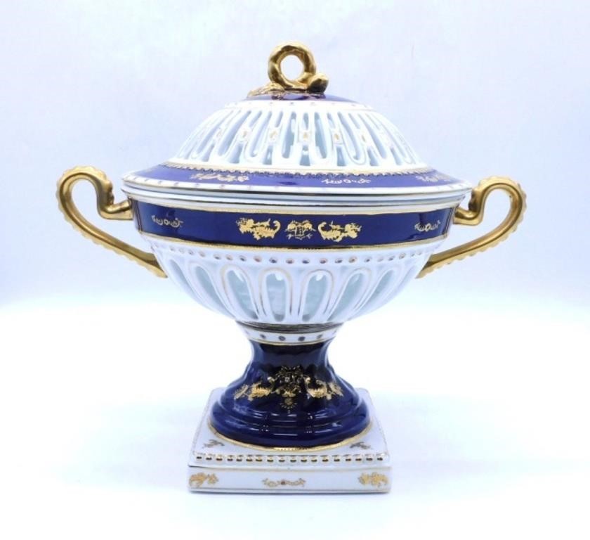 Reticulated Porcelain Lidded Centerpiece Bowl.