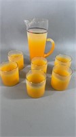 Vintage Blendo Orange Glass Pitcher & Glasses