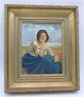 Oil on Canvas of a Young Woman, Signed.