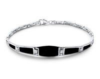 Sterling Silver Black Onyx Modern Link Bracelet