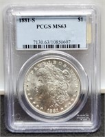 1881-S Slab Morgan Silver Dollar PCGS MS63