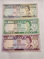 FIJI $1,2&$10 ND1980s Queen Elizabeth VF,XF,XF.Fj1