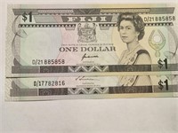 Fiji $1x2 Diff. Sign.1980s Q.Elizabeth AUNC .Fj4