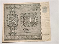 Finland 100 Markkaa 1945 Rare Signature.est$65.Fn1
