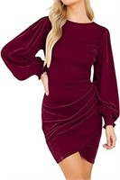 Valiamcep Women's Long Sleeve Velvet Dress Round