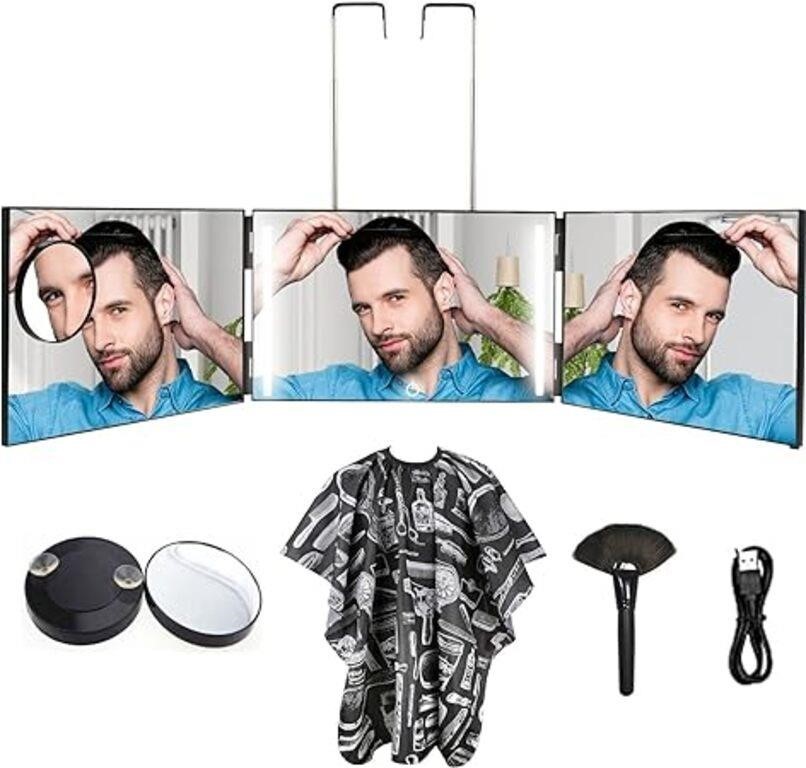 3 Way Mirror with Lights, Rechargeable LED Barber