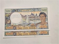 French Pacific Territories 500 FrancsX2 Cons.FB1