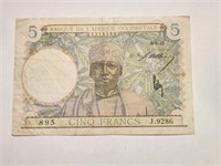 French West Africa 5 Francs.est $50.FW1