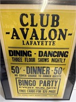 Awesome 1940’s Poster Lafayette IN Club Avalon