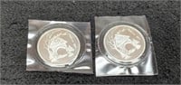 (2) 1 Troy Oz. Silver Rounds "Christmas Scene"