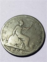 Great Britain half penny 1870 Queen Victoria,CB8H
