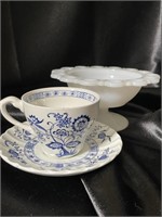 SALE! British Delft Blue Tea Cup & Lace Milk Glass