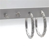 1/4 KT diamond sterling silver hoop earring and