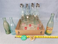 7UP Glasses, 11- Vintage Pop/ Wine Bottles