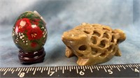Soapstone Frog, India & Hand Painted 2" Jade Egg