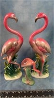 (3) Ceramic Pink Flamingos