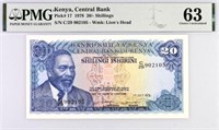 Kenya 20/- Shillings Pick# 17 PMG 63 1978.KZ11
