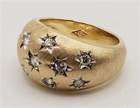 (H) 14kt Yellow Gold Tectured Diamond Star Ring