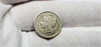 1866 Three Cent,  Nickel VF