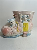 Vintage 60’s ceramic planter baby bear boot pink