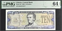 Liberia $10 1999 PMG 64 EPQ,Fancy SN+Gift!.LiAf