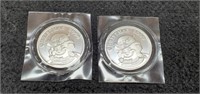(2) 1 Troy Oz. Silver Rounds "Christmas 2000"