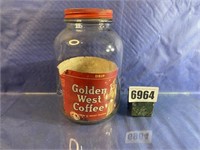 Vintage Golden West Coffee Jar & Lid w/Label,