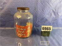 Vintage Golden West Coffee Jar & Lid w/Label,