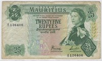 MAURITIUS 25 Rupees 1967 VF Qn.Elizabeth.MA1z