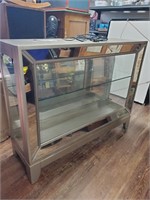 Gray Lighted Mirrored Console Display Cabinet