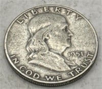 (KC) 1951d  Silver Franklin Half Dollar Coin