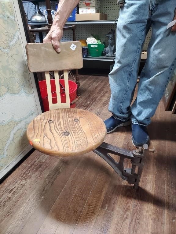 Antique Wooden & Iron Ice Cream Parlor Wall Stools