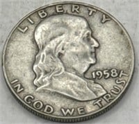 (KC) 1958d Silver Franklin Half Dollar Coin