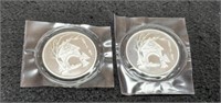 (2) 1 Troy Oz. Silver Rounds "Christmas Scene"