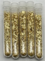 (DD) 5 Glass Vials of Gold Flakes  (3.5" long)