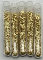 (DD) 5 Glass Vials of Gold Flakes  (3.5" long)