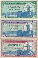MPC Series 681,3 bills 5,10&25 cents Fancy SN.U3Bc