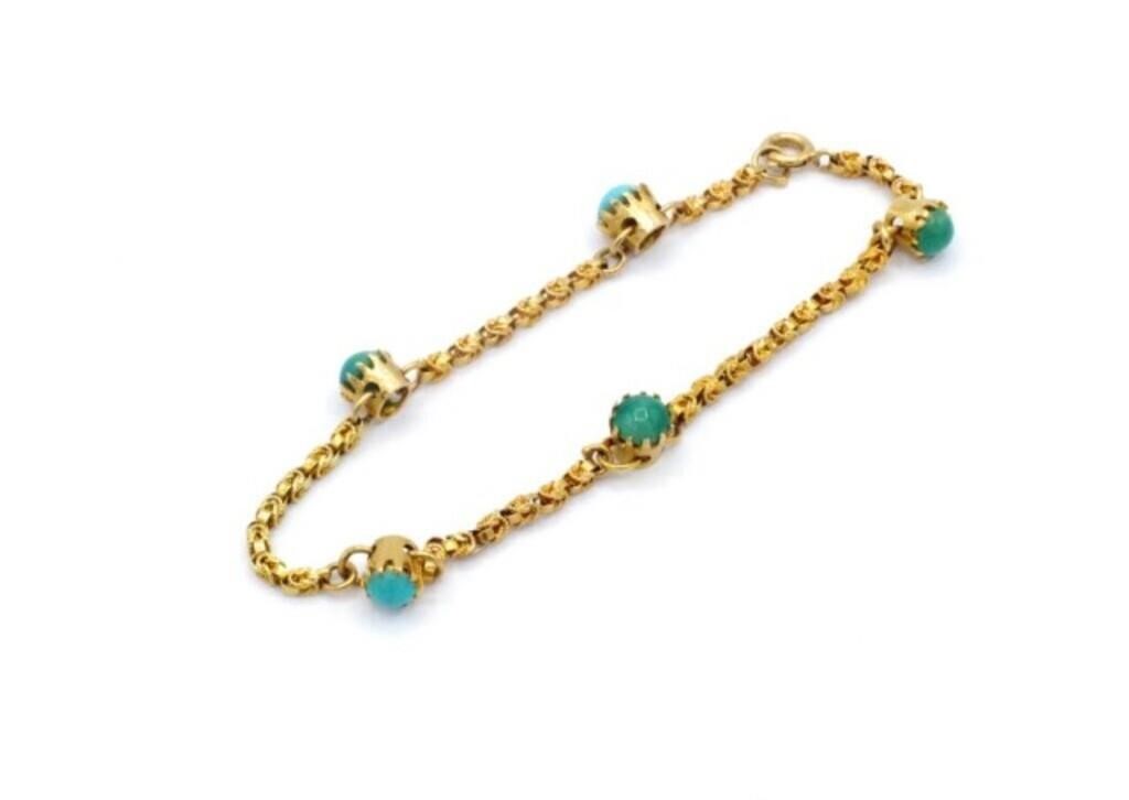 Antique turquoise & yellow gold fancy chain