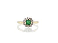 Antique emerald & diamond daisy cluster ring