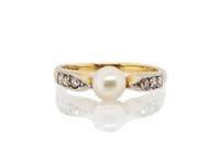Australian Art Deco pearl & 18ct yellow ring