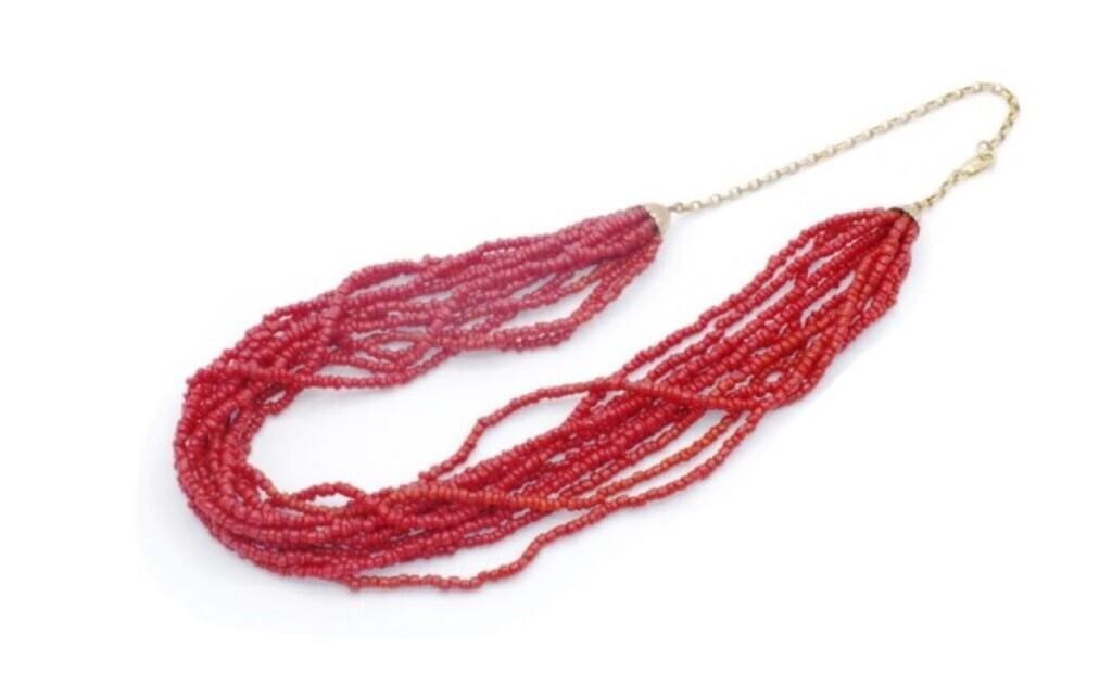 Italian red coral & rose gold necklace