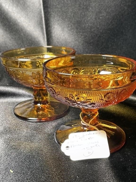 Pair of Vintage Indiana Tiara Amber Sherbert Cups