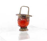 Vinatge Chinese carnelian & rose gold pendant